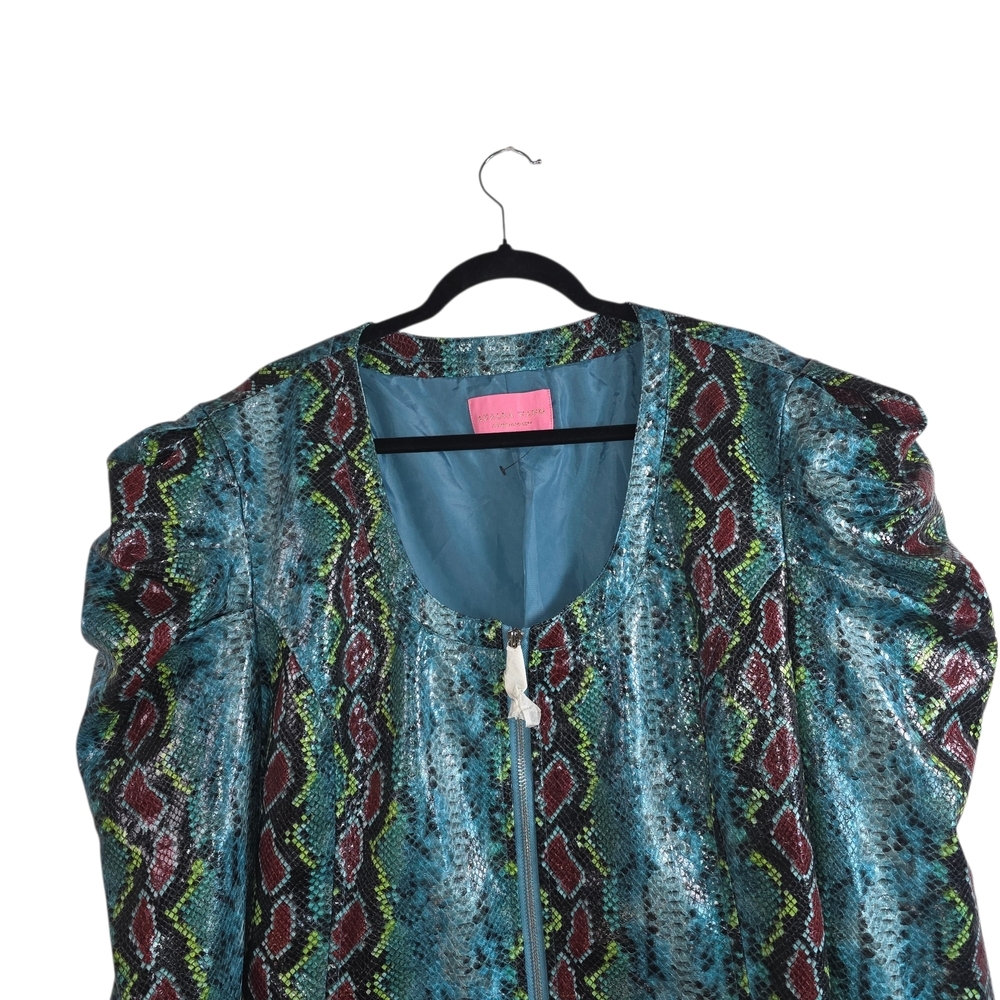 NWOT Azalea Wang Snake Print Puff Sleeve Jacket 2X Blue Statement Moto - Picture 6 of 9